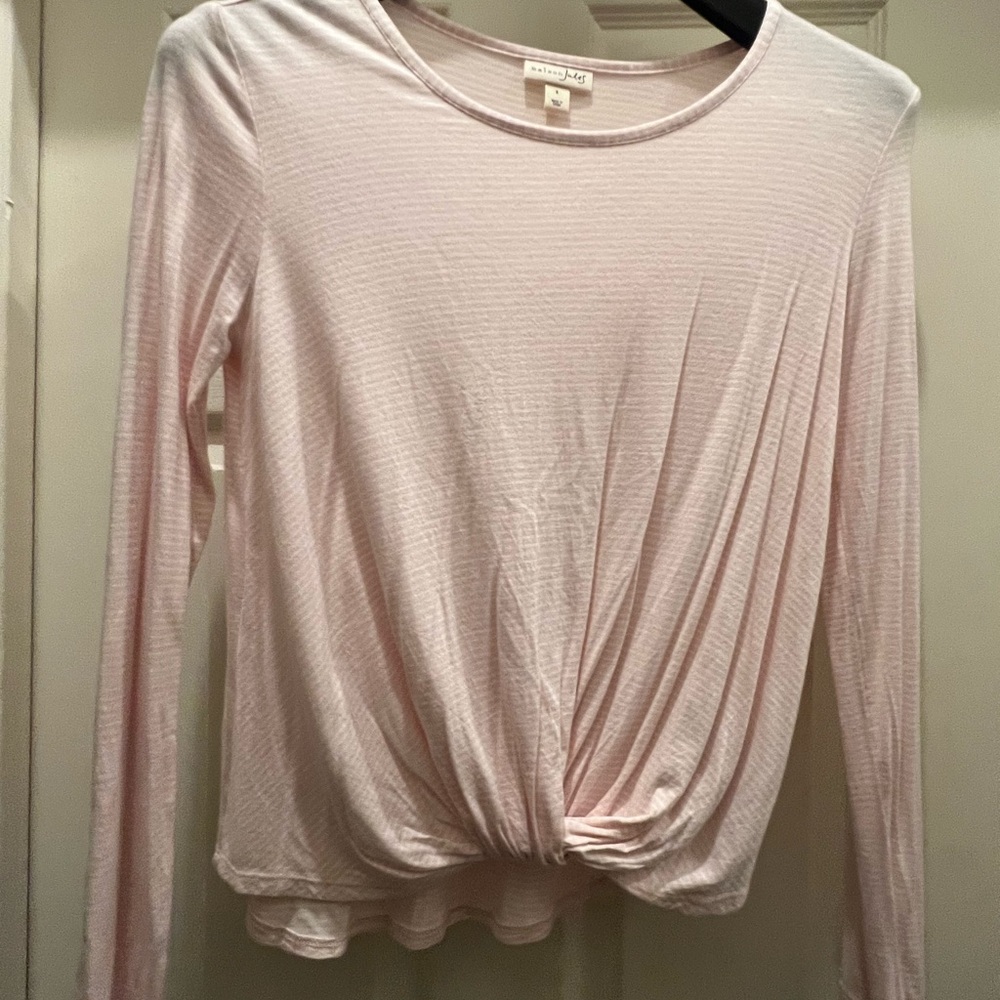 Maison Jules Light Pink Twist Front Long Sleeve Top